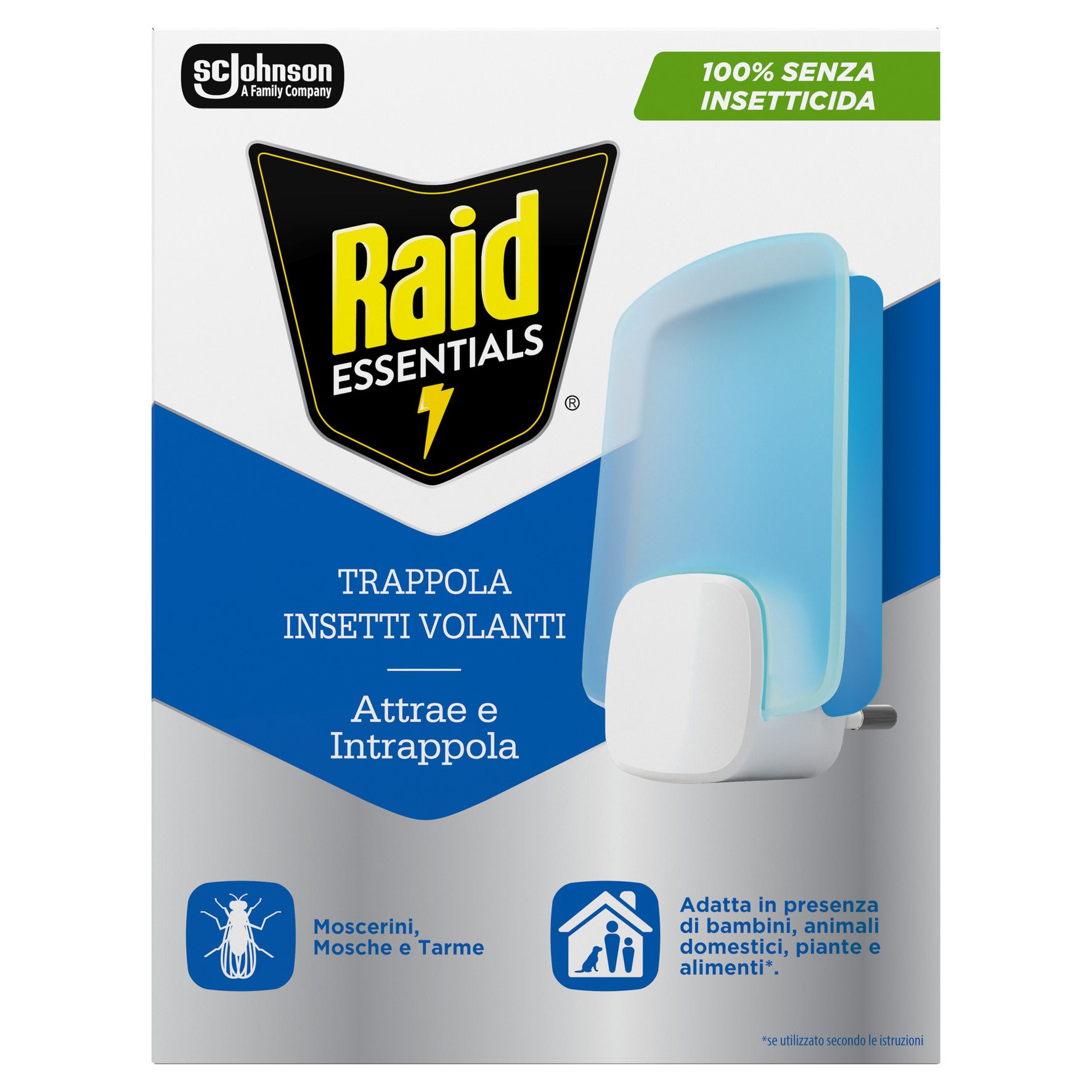Raid Essentials Trappola per Insetti Volanti Plug-In 100% Senza Insetticida