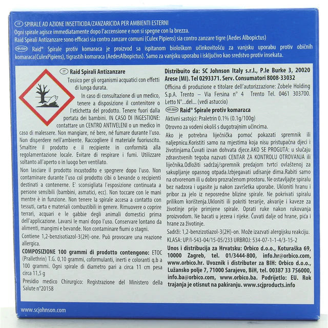 Raid Insecticide Anti-Moustiques Spirales 10 Pièces