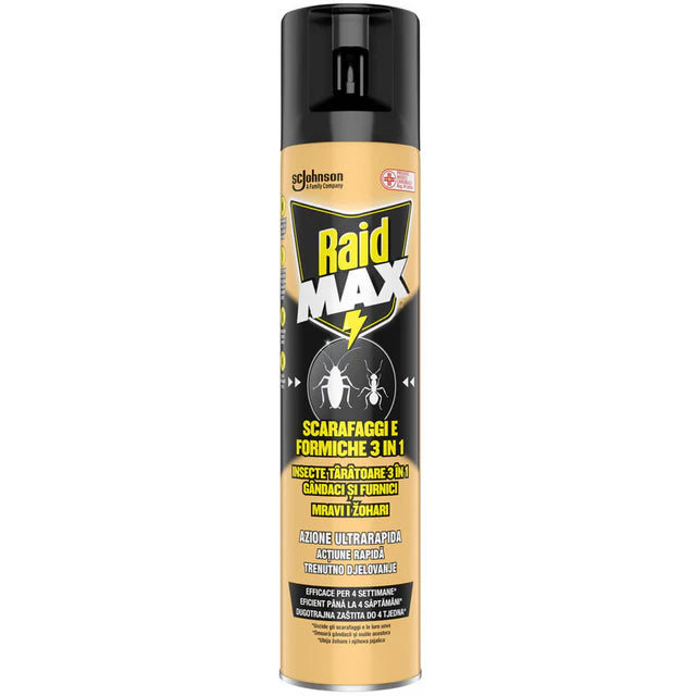 Raid Max Insetticida Spray Scarafaggi e Formiche 3In1 Azione Ultra Rapida 300 ml