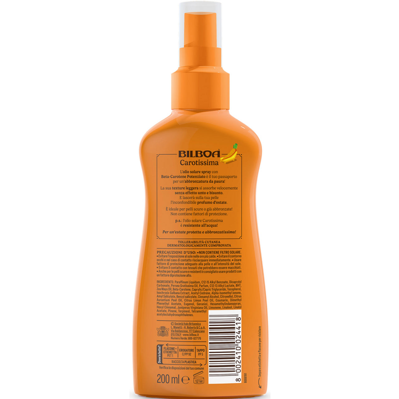 Bilboa Carotissima Olio Solare Super Abbronzante Spray 200ml – Con Beta-Carotene
