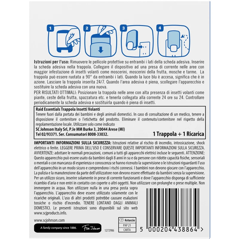 Raid Essentials Trappola per Insetti Volanti Plug-In 100% Senza Insetticida