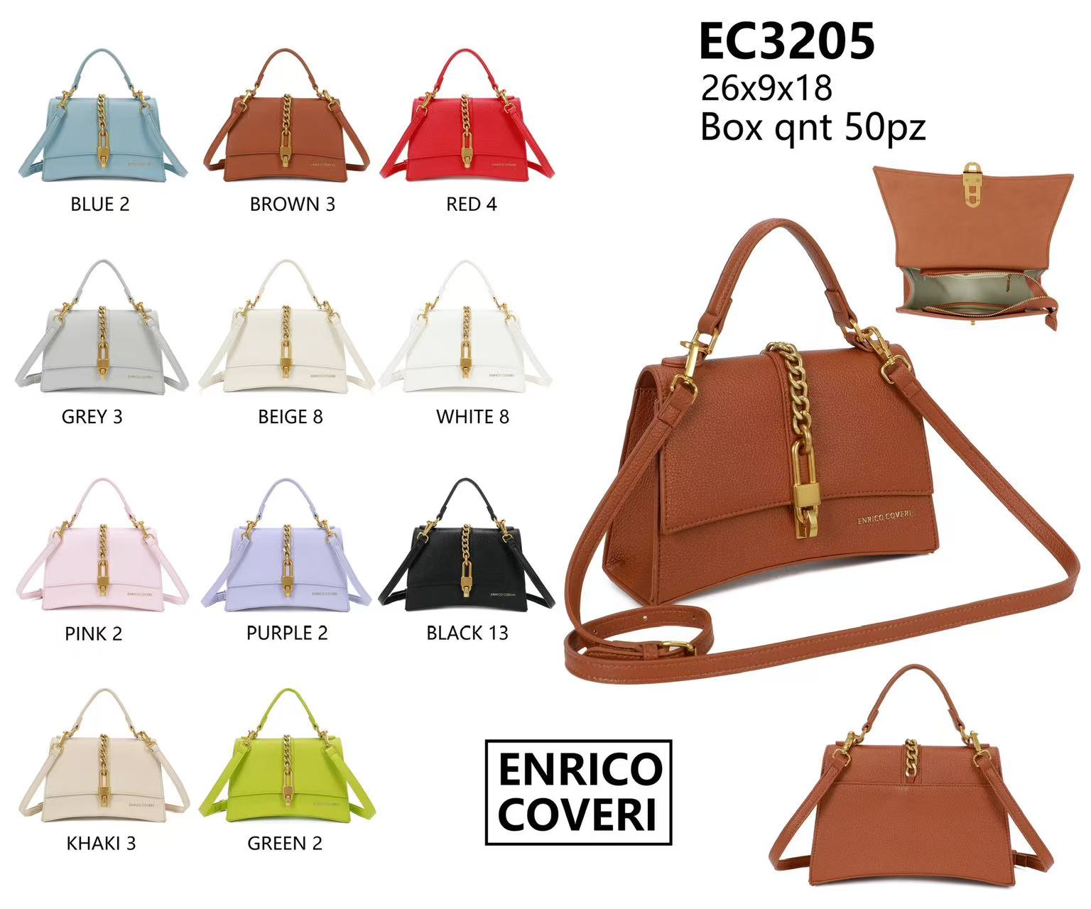 Sac à main enrico couvercle et épaule convertible 2 en 1 avec chaîne et cadenas