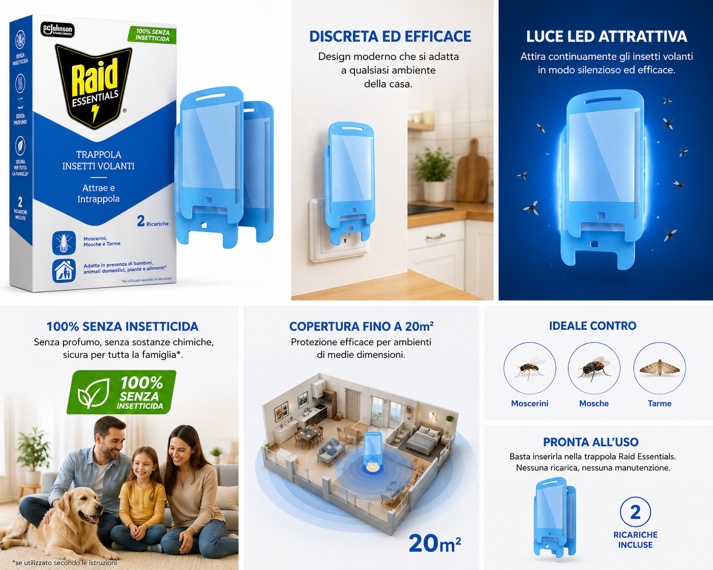 Raid Essentials Ricariche Trappola Insetti Volanti – 2 Pezzi Senza Insetticida