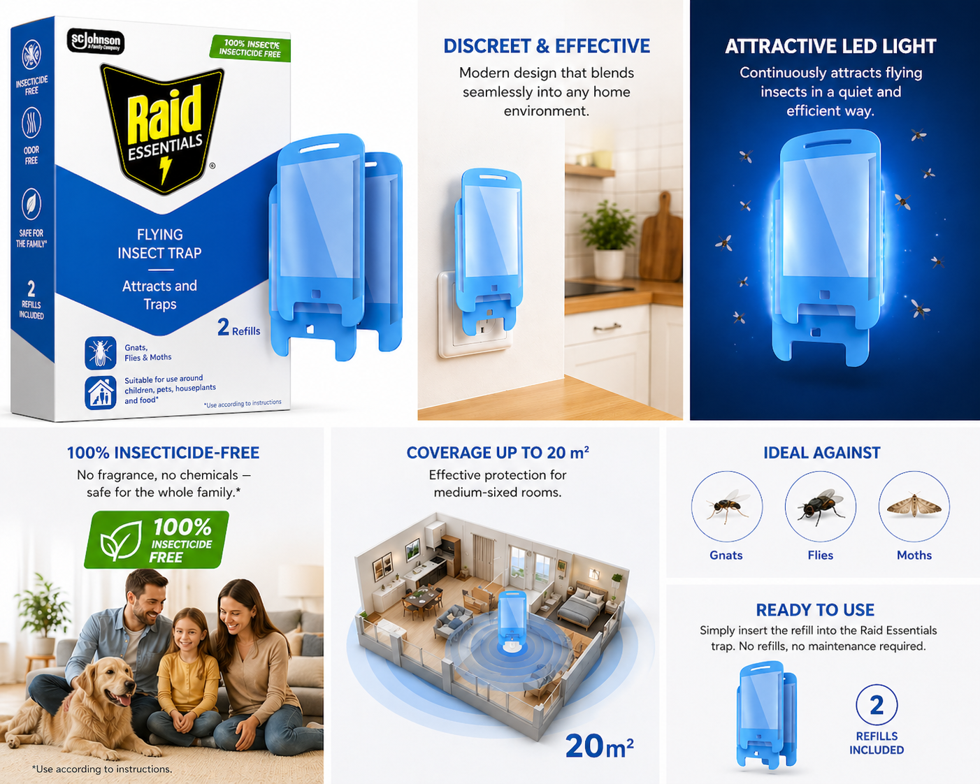 Raid Essentials Ricariche Trappola Insetti Volanti – 2 Pezzi Senza Insetticida