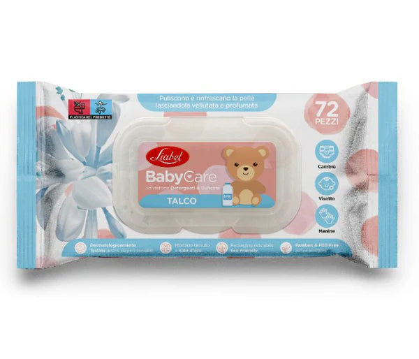 Liabel Salviette Umidificate BabyCare Talco – 72 Pezzi, Profumate e Delicate