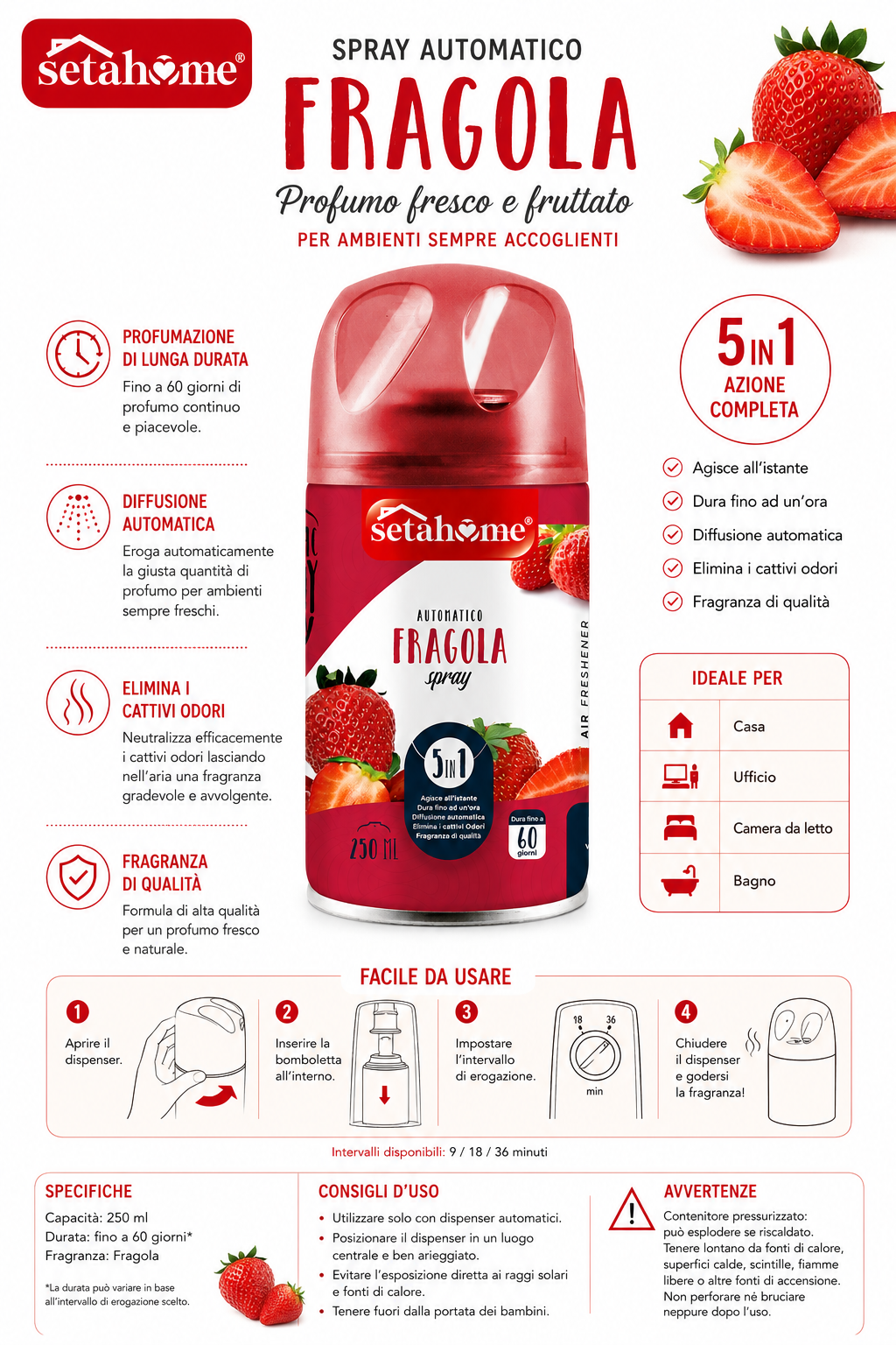 Setahome deodorant Authority Spray Automatic Strawberry 250ml
