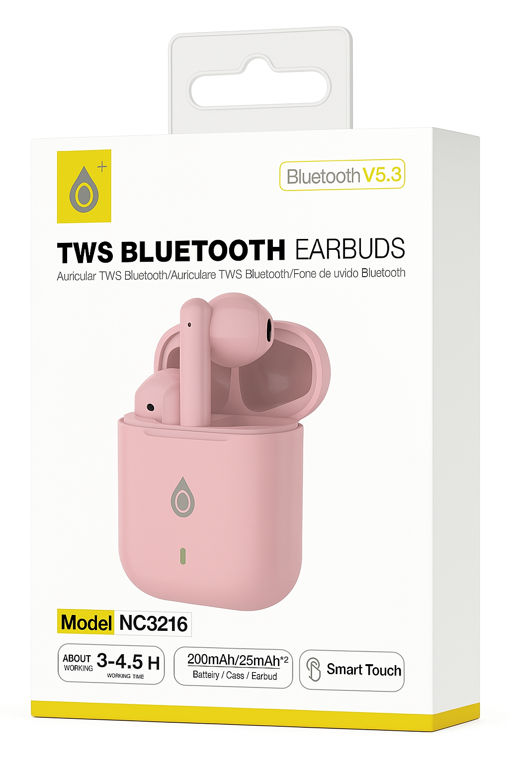 Auricolari Bluetooth TWS NC3216 rosa con custodia di ricarica, microfono integrato e controllo touch