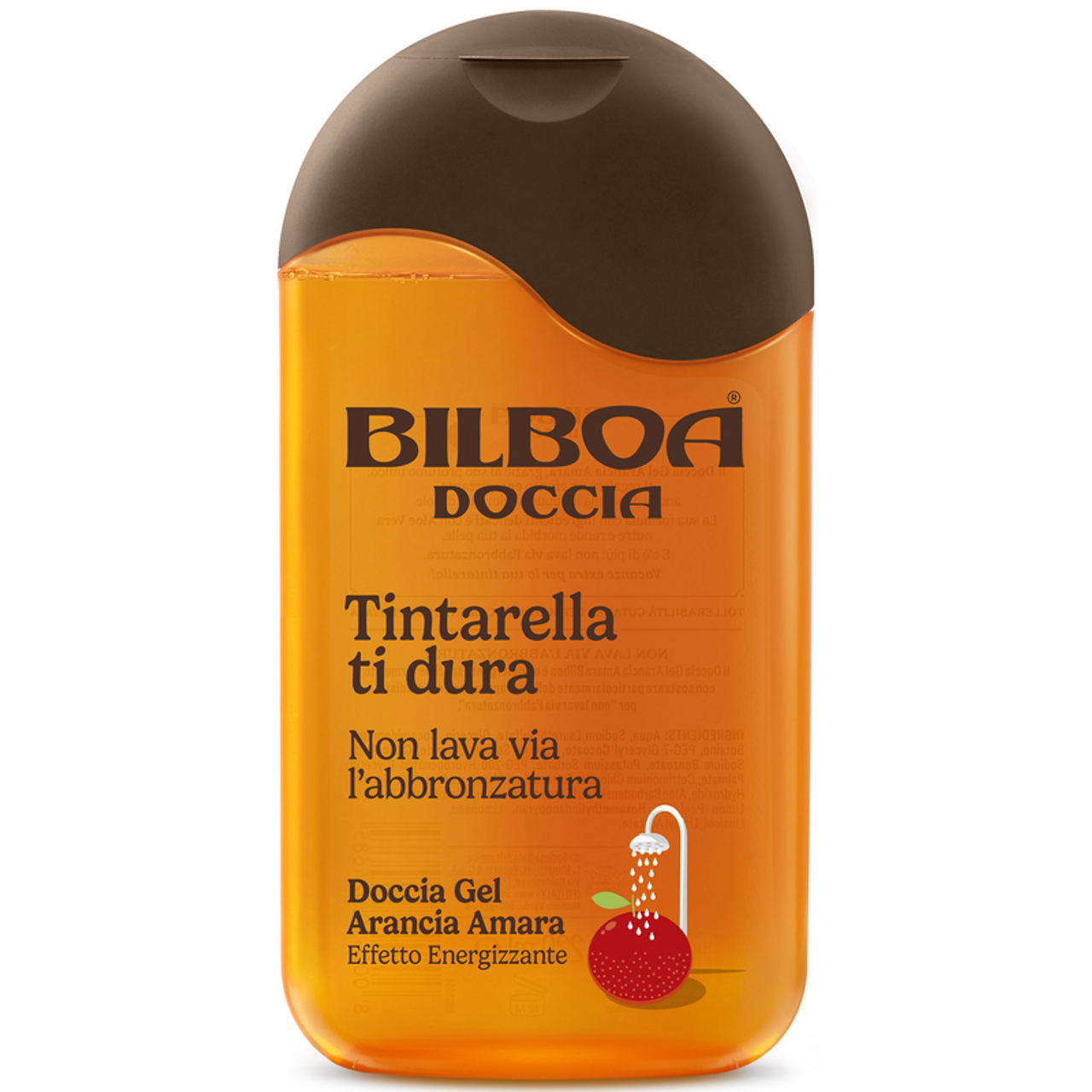 Bilboa Doccia Gel Arancia Amara da 220 ml, con Aloe Vera, effetto energizzante, profumo agrumato e formula che non lava via l’abbronzatura.