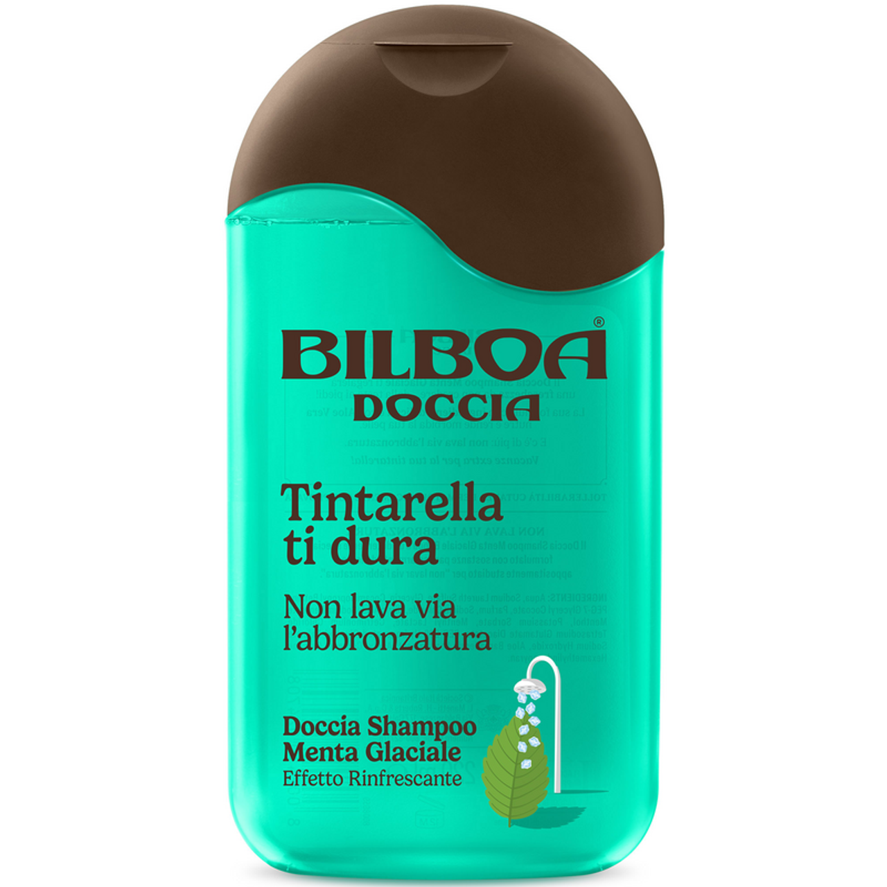 Bilboa Docciashampoo Menta Glaciale da 220 ml, effetto rinfrescante con Aloe Vera, detergente corpo e capelli che non lava via l’abbronzatura.