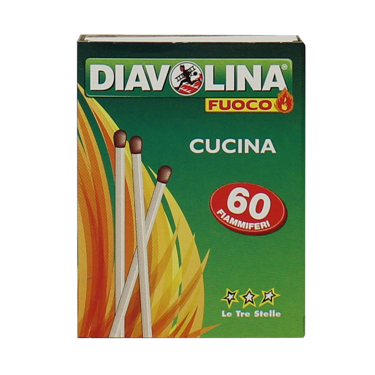 Confezione fiammiferi Diavolina Cucina con 60 fiammiferi lunghi – ideale per cucina, caminetto e barbecue