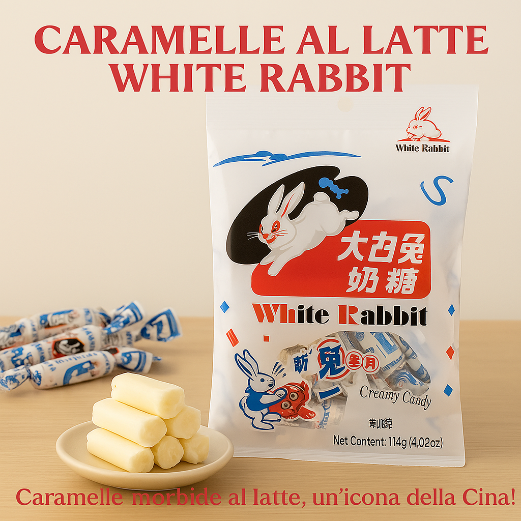 Caramelle White Rabbit scartate con involucro di riso visibile