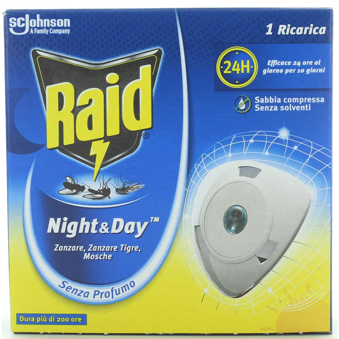 Raid Night&Day Insetticida Ricarica Per Diffusore Elettrico Zanzara Tigre e Comune