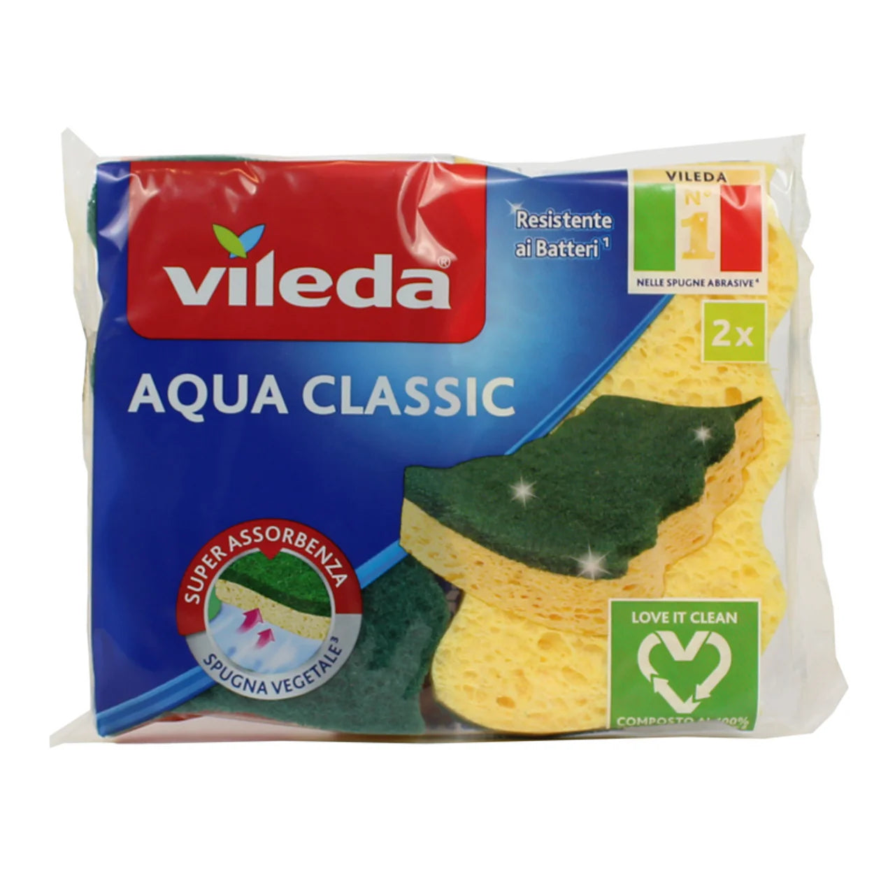 Vileda Aqua Spugna Da Cucina Abrasiva Antibatterica 2pz