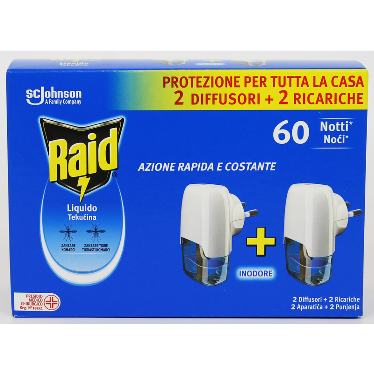 Raid Insetticida 2 Diffusori + 2 Ricariche Liquide 60 Notti Bipacco