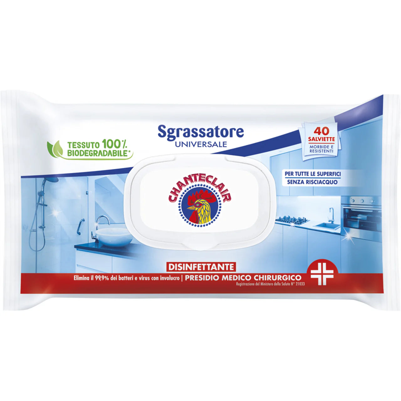 Chanteclair Sgrassatore Universale 40 Salviette Disinfettanti Superfici Pmc