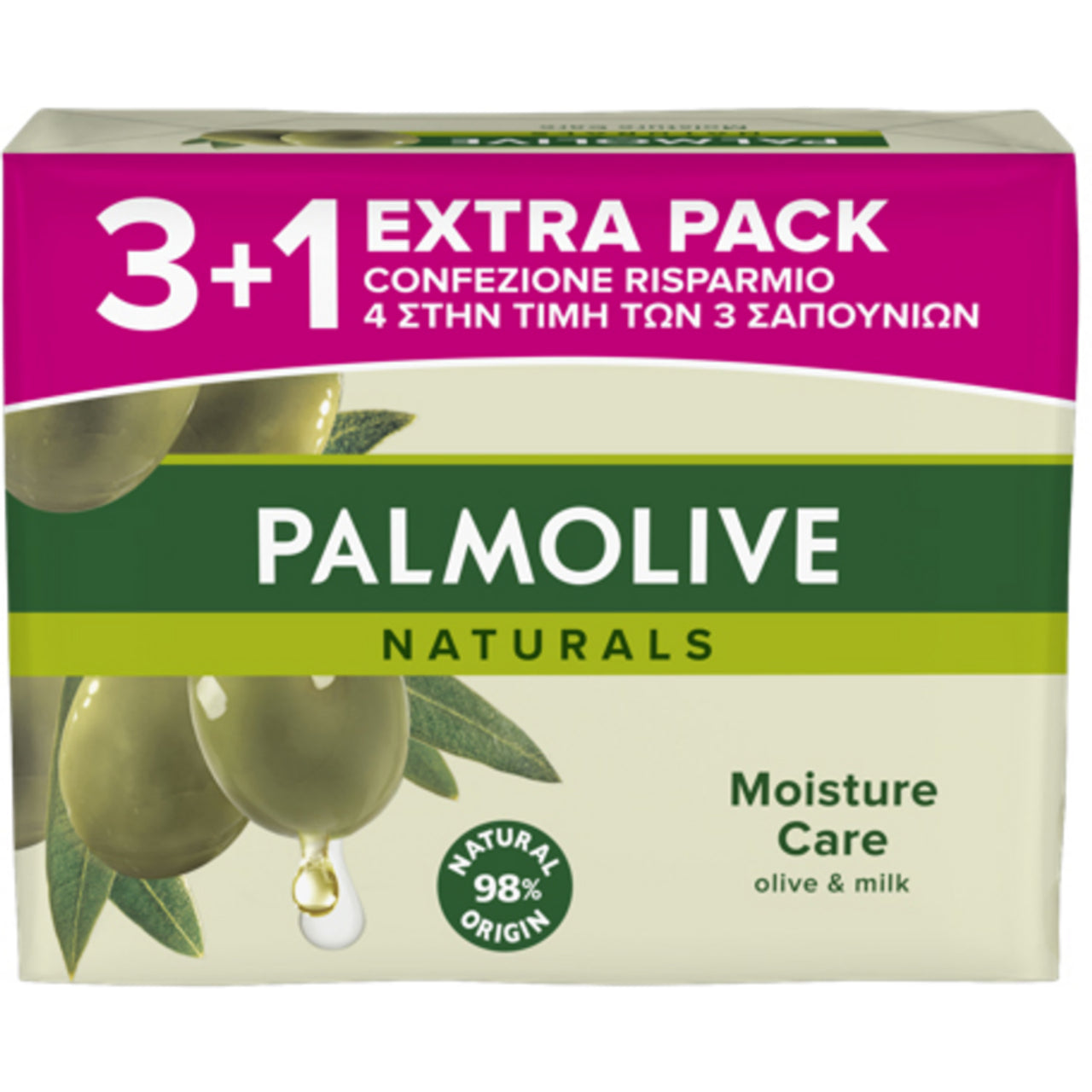 Palmolive Naturals Moisture Care - Sapone all’Olio d’Oliva e Latte (3+1 Gratis)