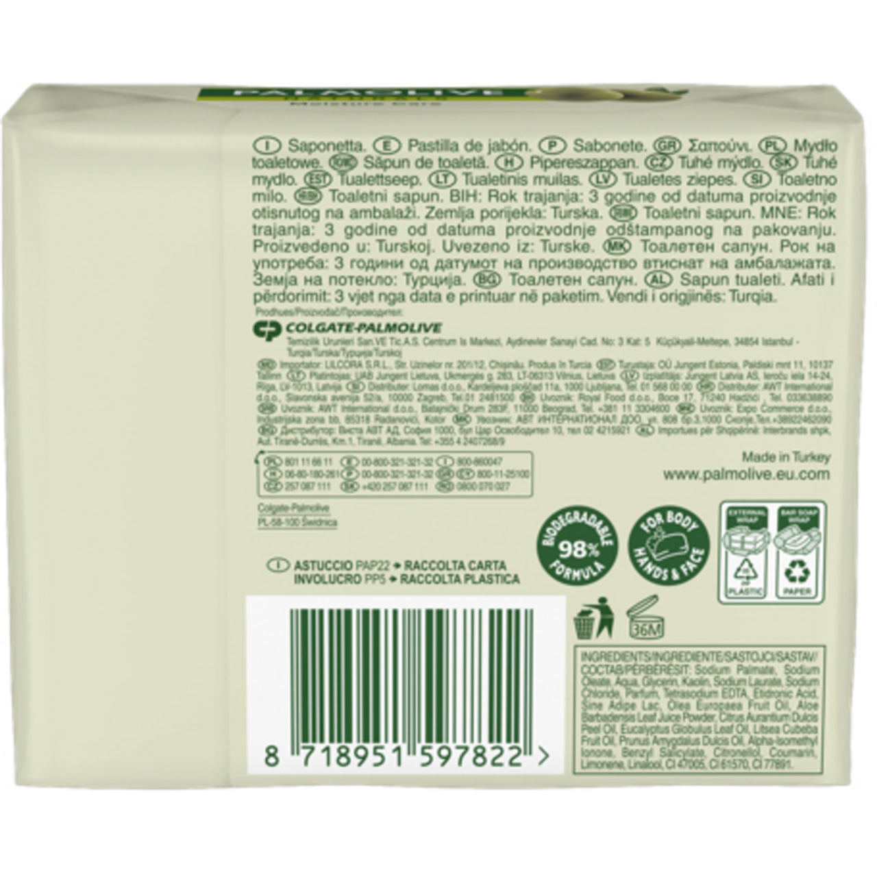 Palmolive Naturals Moisture Care - Sapone all’Olio d’Oliva e Latte (3+1 Gratis)