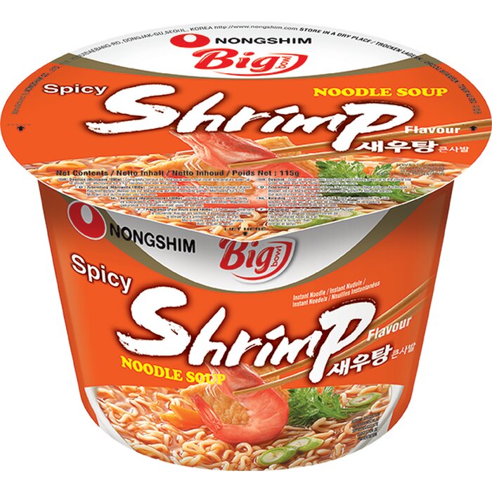 Nongshim Big Bowl Shrimp 115g - Nouilles instantanées au goût de crevettes épicées