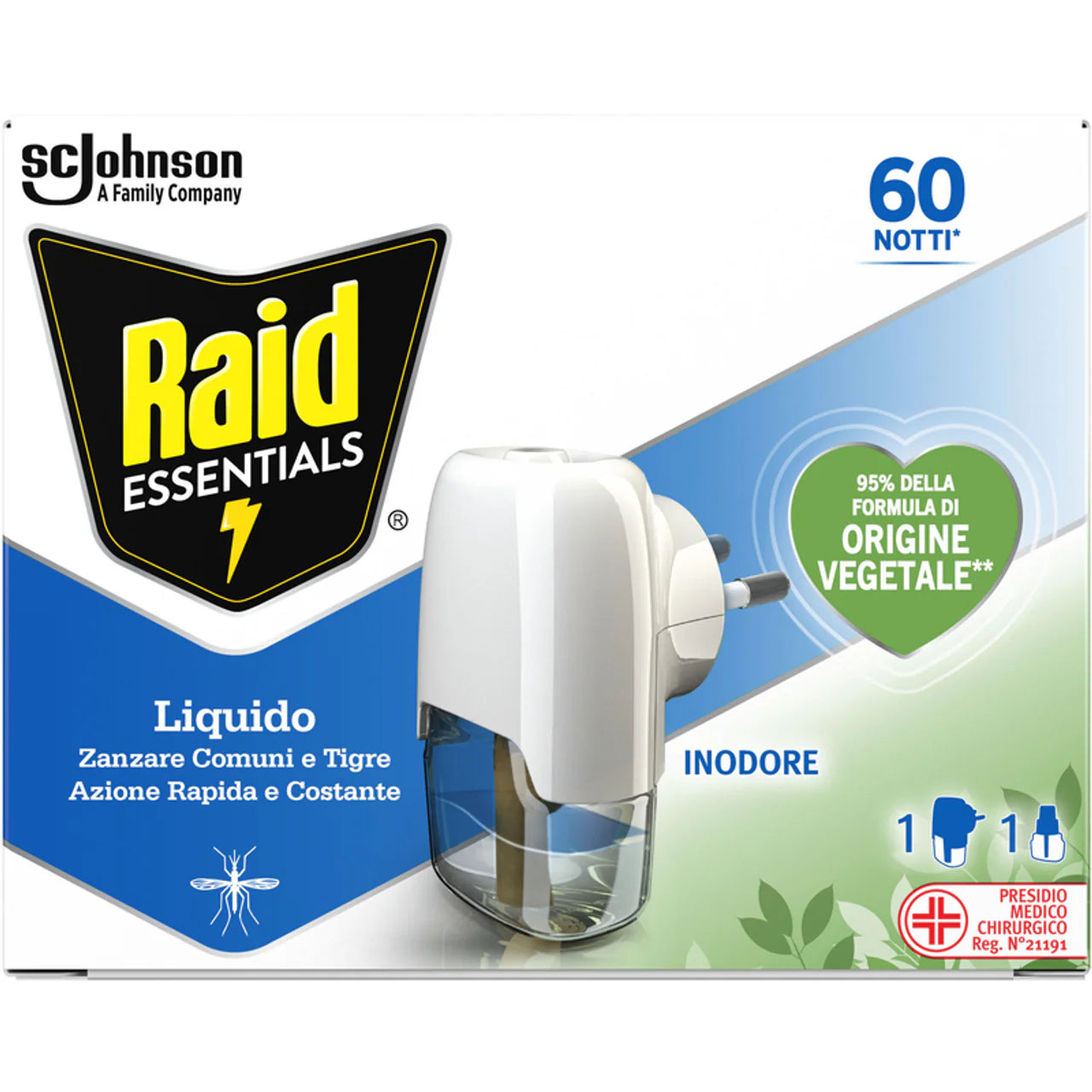 Raid Essentials Elettrico Base + Ricarica Liquida 36 ml 60 Notti Inodore