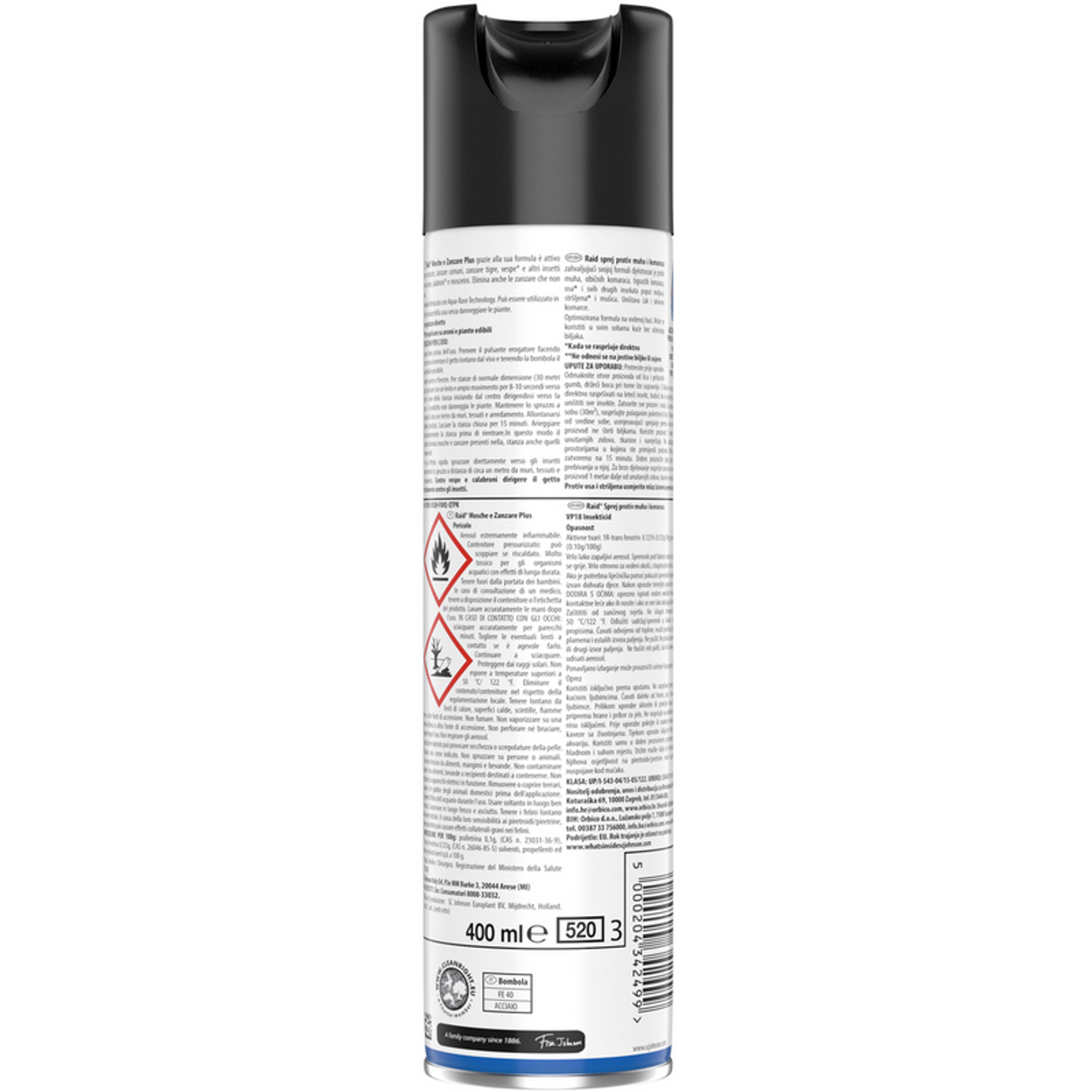 Raid Insetticida Spray Mosche E Zanzare Plus Azione Rapida Aqua-Base Tecnology 400 ml