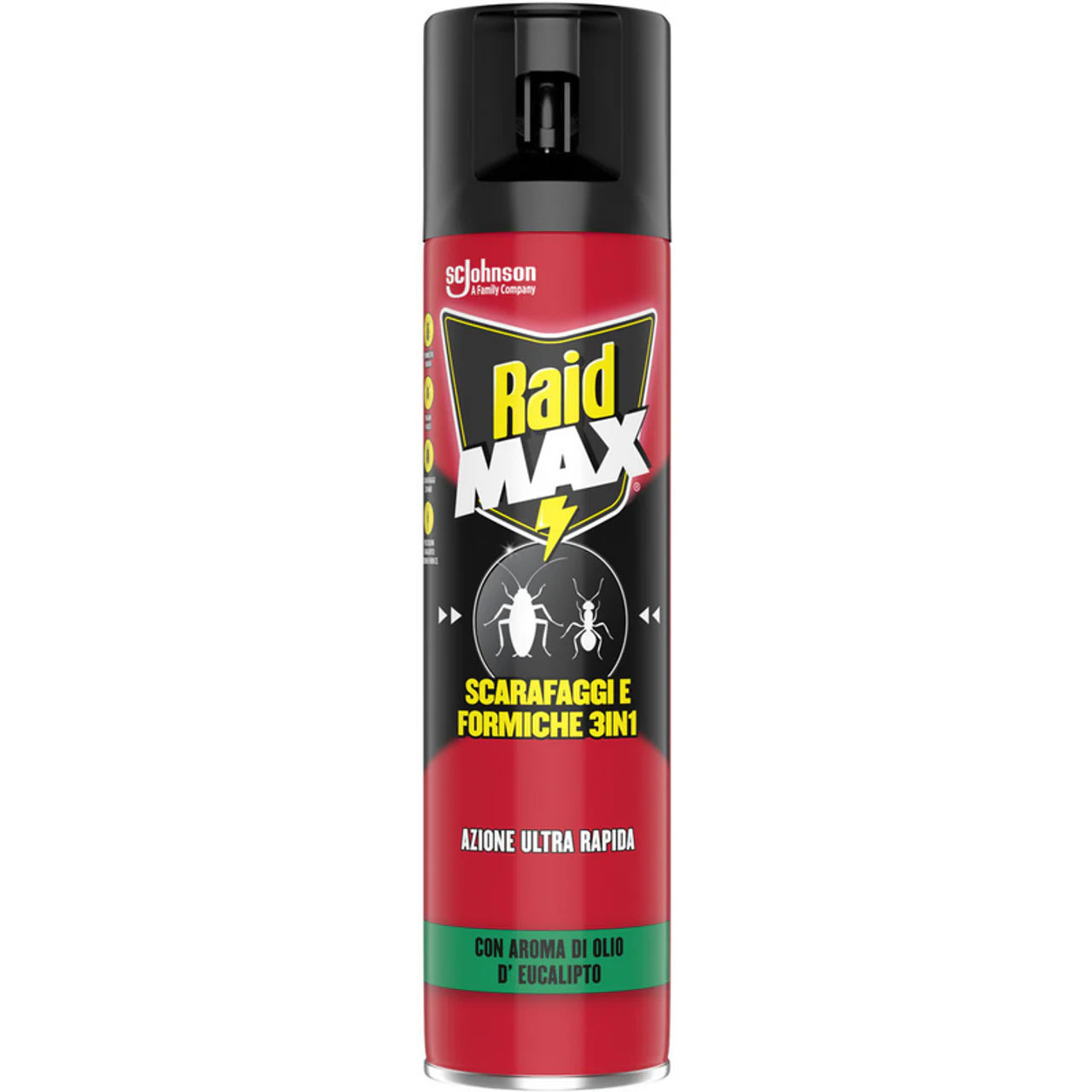 Raid Max Insetticida Spray Scarafaggi e Formiche 3In1 Azione Ultra Rapida Con Aroma Di Olio D'Eucalipto 400 ml