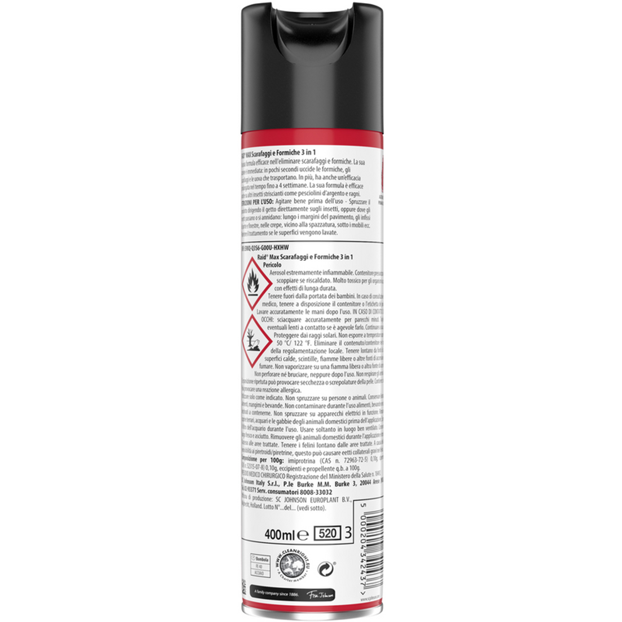 Raid Max Insetticida Spray Scarafaggi e Formiche 3In1 Azione Ultra Rapida Con Aroma Di Olio D'Eucalipto 400 ml