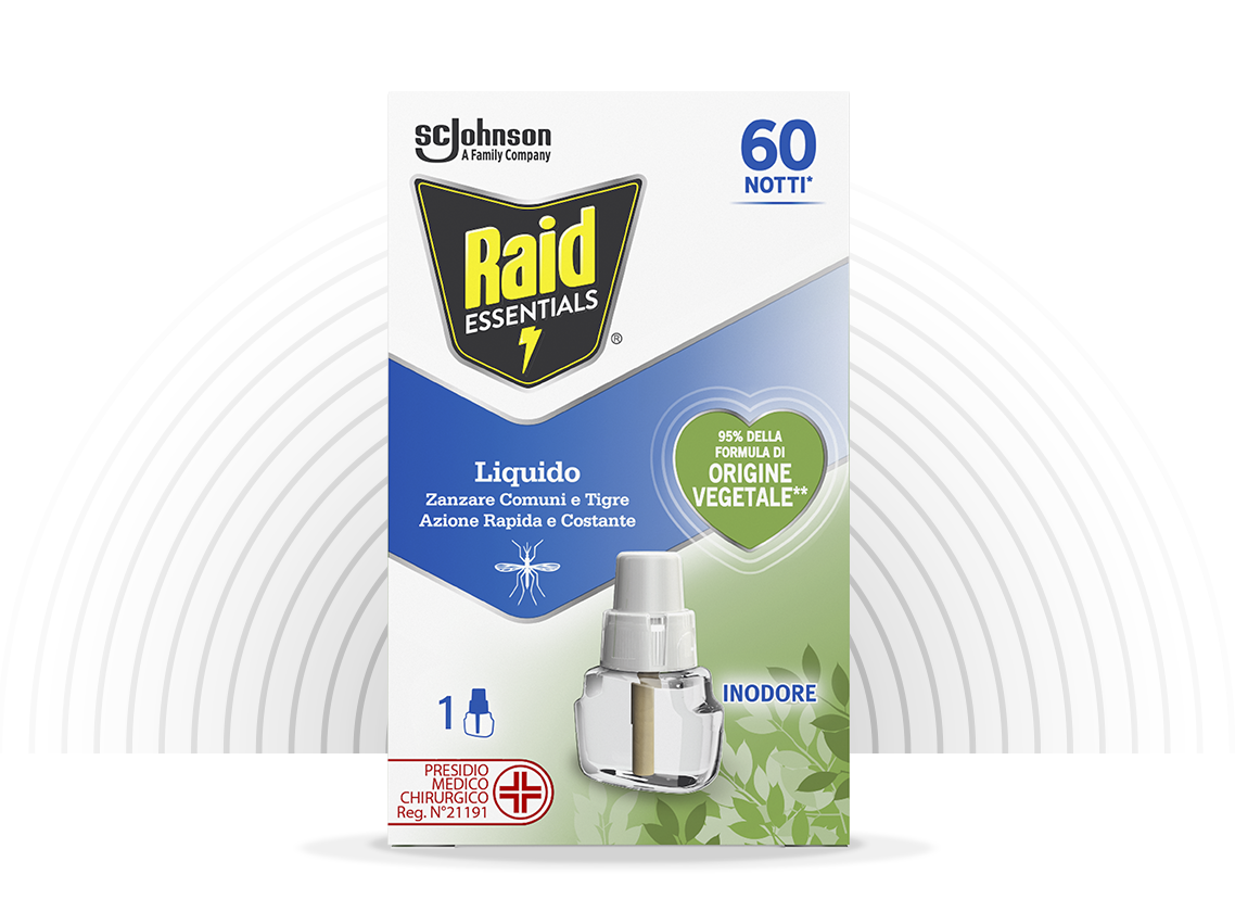 Raid Essentials Elettrico Ricarica Liquida Inodore 60 Notti 36 ml