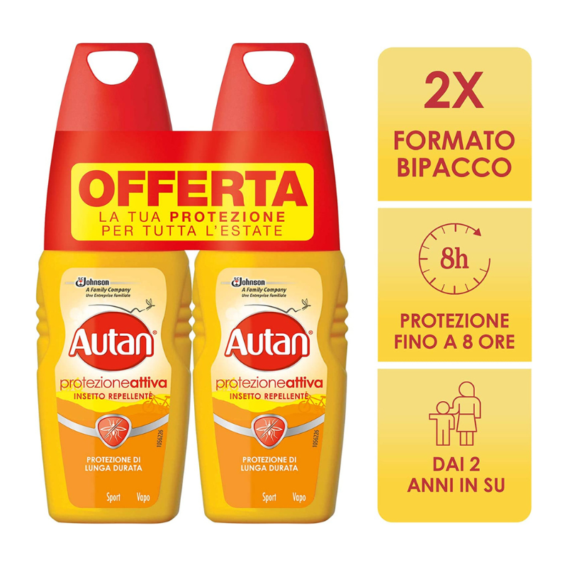 Autan Protezione Attiva Vapo Bipacco Spray Insetto Repellente E Antizanzare 2 x 100 ml