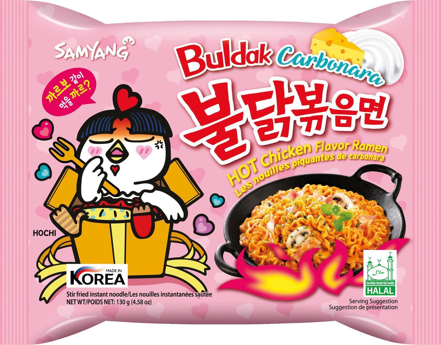 Samyang Buldak Carbonara Hot Chicken Flavor, Noodles al Gusto di Carbonara 130g