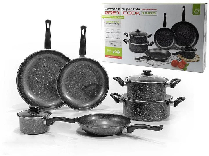 Batteria Pentole E Padelle 9 Pezzi Linea Grey Cook