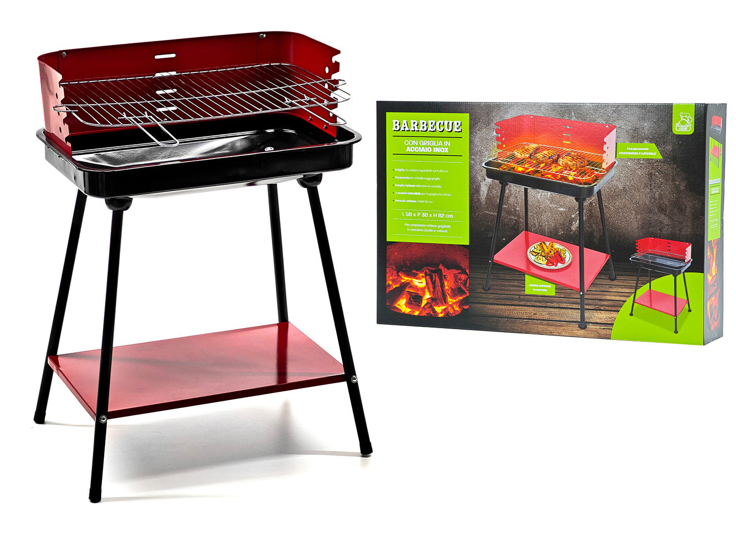 Barbecue a Carbonella 58x38xH82 cm – Design Rosso per Grigliate Perfette