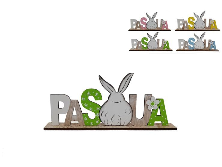 Decorazione in Legno con Scritta Pasqua – 4 Colori Disponibili