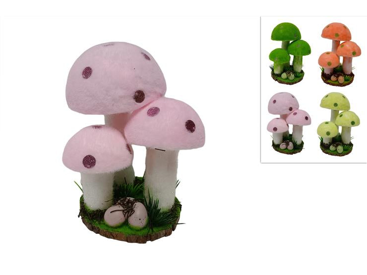 Set Funghi Decorativi Floccati - 21 cm - 4 Colori Assortiti