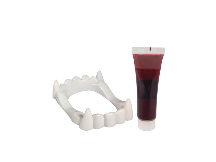 Set Denti Dracula Con Sangue Finto Scherzo Carnevale - Perfetto per Costumi e Scherzi