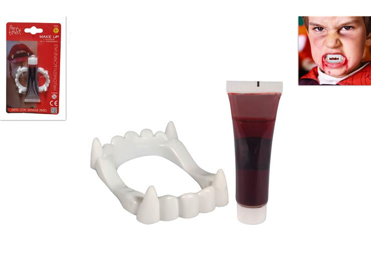 Set Denti Dracula Con Sangue Finto Scherzo Carnevale - Perfetto per Costumi e Scherzi