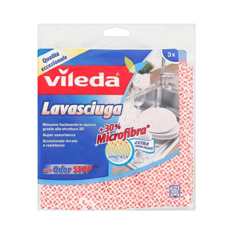 Vileda Panno Lavasciuga + 30% In Microfibra 3pz Asciugamani lavabili o monouso