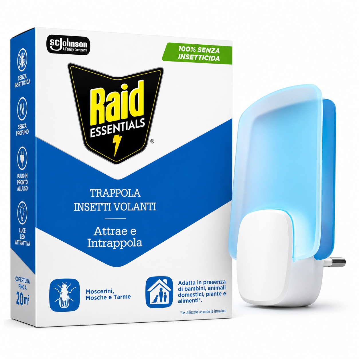 Raid Essentials Trappola per Insetti Volanti Plug-In 100% Senza Insetticida