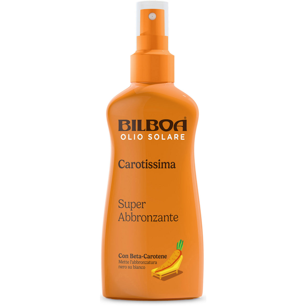 Bilboa Carotissima Olio Solare Super Abbronzante Spray da 200 ml, con Beta-Carotene, per un’abbronzatura intensa e profumata, resistente all’acqua